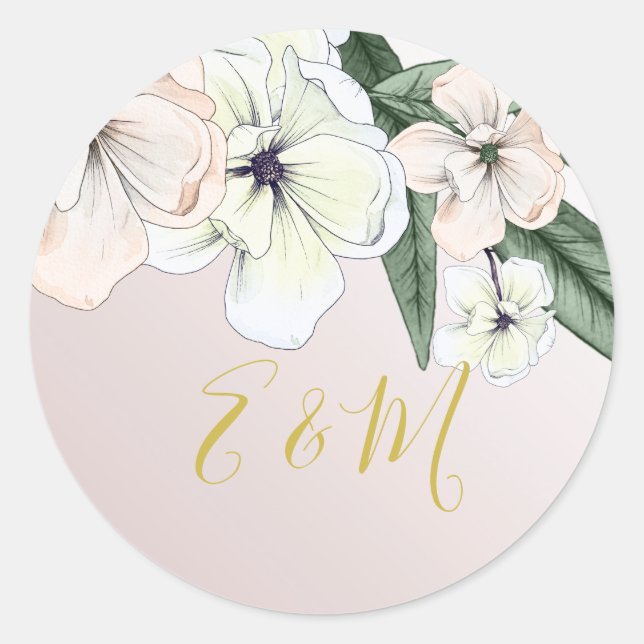 Sticker Rond Magnolia Blush Floral Élégant Chic Classe Mariage (Devant)