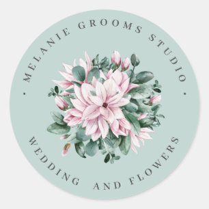 Sticker Rond Magnolia et fleurs de mariage vert à l'eucalyptus