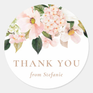 Sticker Rond Magnolia rose pâle et Merci d'Hydrangea