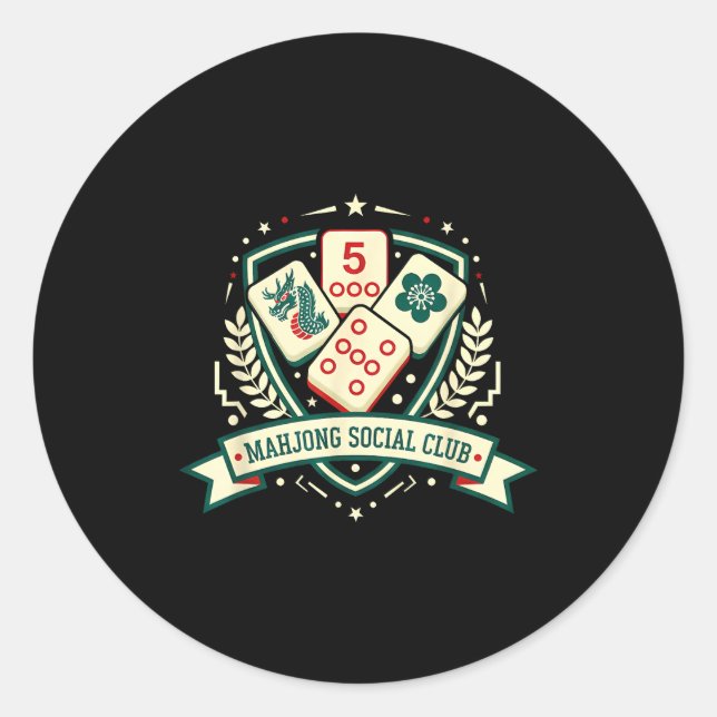 Sticker Rond Mahjong Lover Chinese Game Night Funny Mahjong Soc (Devant)