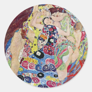 Sticker Rond Maiden (Vierge), Gustav Klimt, Art Nouveau Vintage