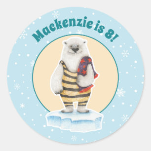 Sticker Rond Maillot de bain Ours polaire Fête d'anniversaire P