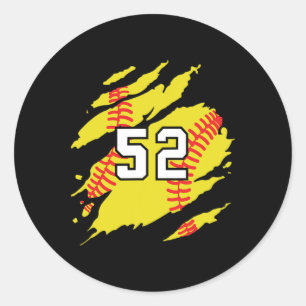 Sticker Rond Maillot de softball numéro #52 Joueur de sport Fan