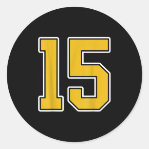 Sticker Rond Maillot de sport Old Gold Noir Blanc Numéro 15 Uni