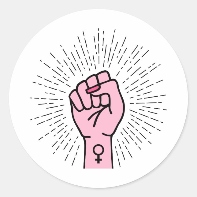 Sticker Rond Main féministe avec symbole féminin (Devant)