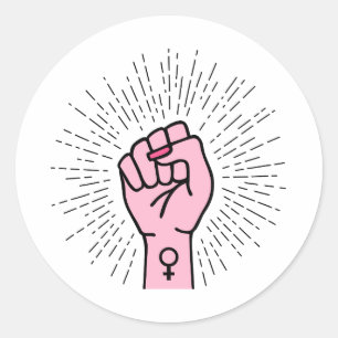 Sticker Rond Main féministe avec symbole féminin
