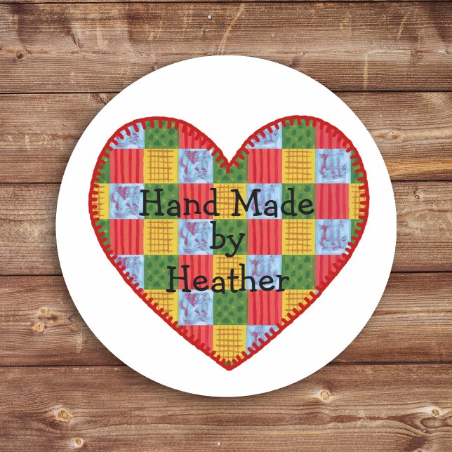 Sticker Rond Main Motif de Patchwork personnalisée (Personalized patchwork pattern hand made stickers for your hand made goodies.  Country style design.)