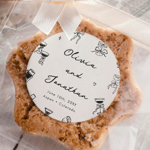 Sticker Rond Main noire et blanche tirée Mariage ironique