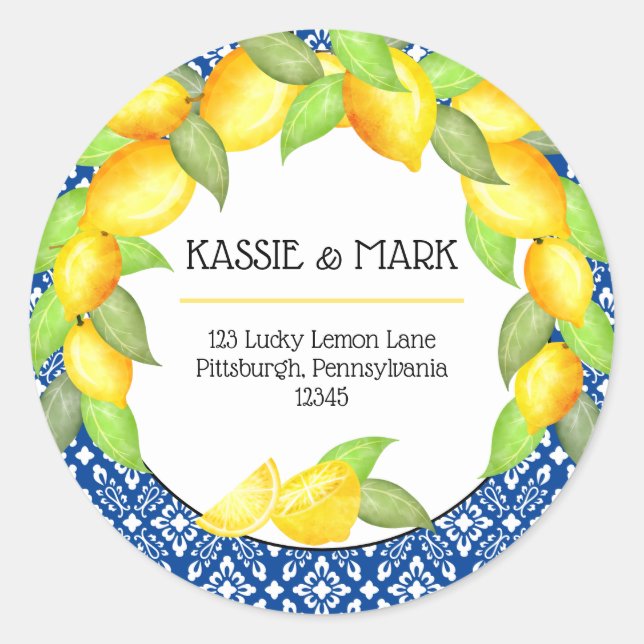 Sticker Rond Main Squeeze Lemons Italien Adresse de retour (Devant)