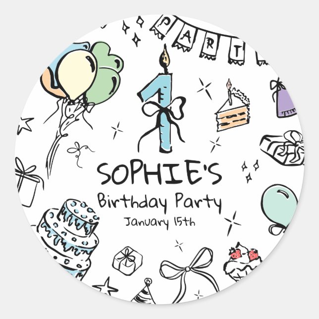 Sticker Rond Main tirée 1er anniversaire (Devant)