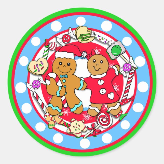 Sticker Rond Main Whimsical Dessiné Noël Gingerbread Hommes (Devant)