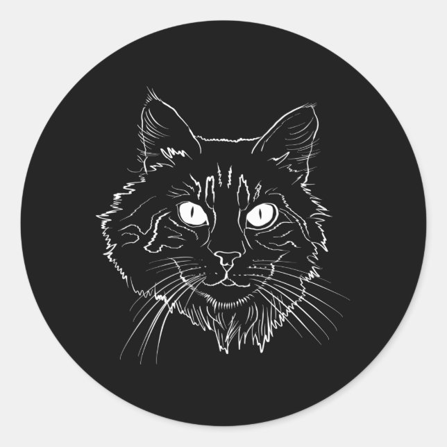 Sticker Rond Maine Coon Cat Line Art (Devant)
