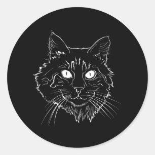 Sticker Rond Maine Coon Cat Line Art