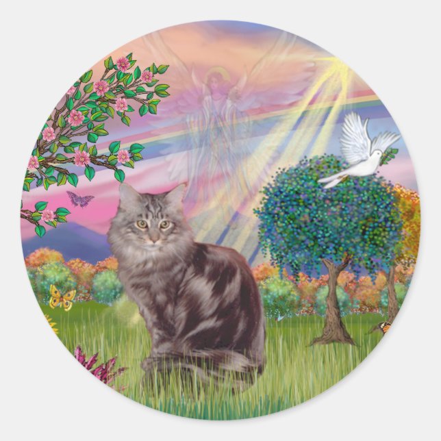 Sticker Rond Maine Coon Chat - Cloud Angel (Devant)