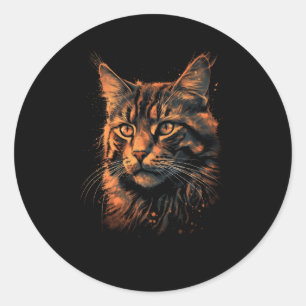 Sticker Rond Maine Coon Chat Kitten Maine Coon Chats Propriétai