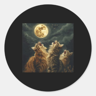 Sticker Rond Maine Coon Howl Sur Moon Amoureux des chats