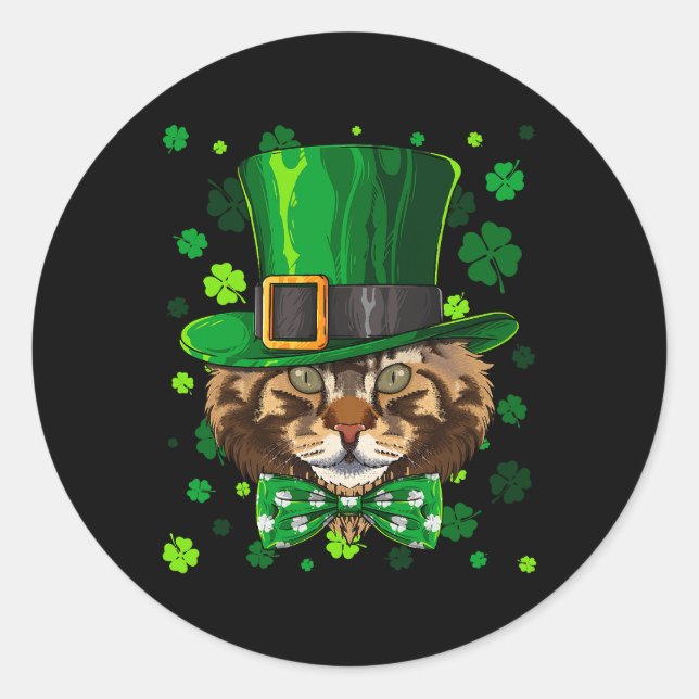 Sticker Rond Maine Coon Jour de la Saint Patrick Chat Leprechau (Devant)