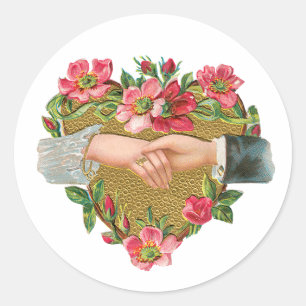 Sticker Rond Mains aux fleurs, Vintage Saint Valentin victorien
