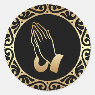 Sticker Rond Mains de prière d'or