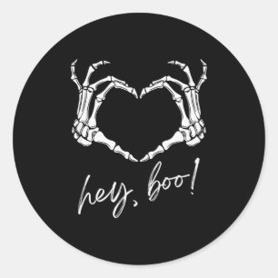 Sticker Rond Mains de squelette cœur Hé Boo Drôle d'Halloween H
