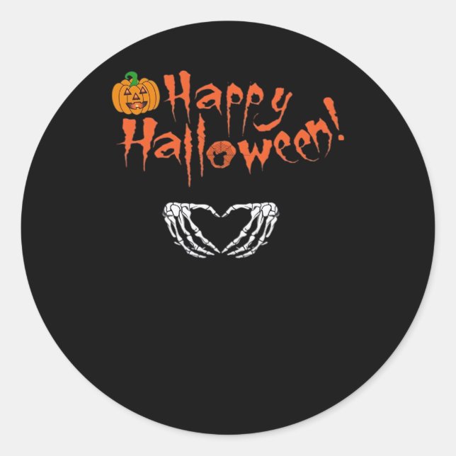 Sticker Rond Mains éffrayantes de squelette. Joyeux Halloween. (Devant)