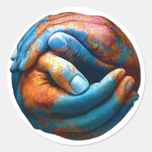 Sticker Rond Mains étreintes formant la paix du monde de la