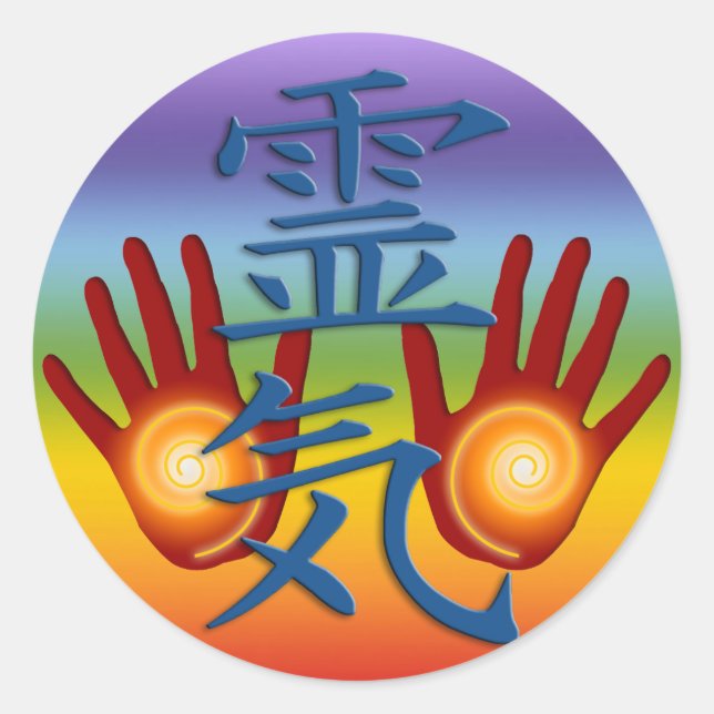 Sticker Rond Mains Reiki | couleur chakren (Devant)