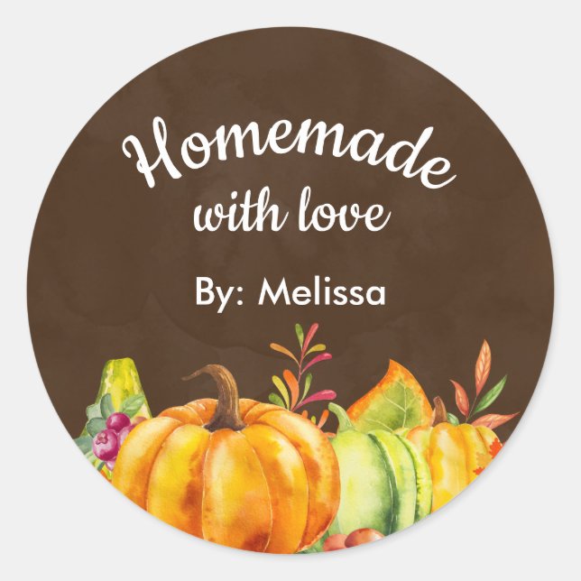 Sticker Rond Maison avec Citrouilles de moisson d'amour (Devant)