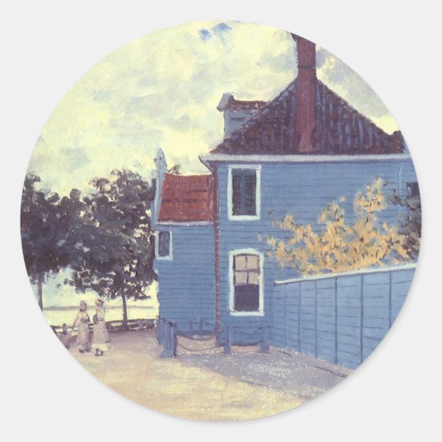 Sticker Rond Maison bleue à Zaandam par Claude Monet (Devant)