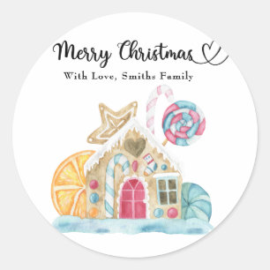 Sticker Rond Maison de biscuits de Noël - Joyeux Noël