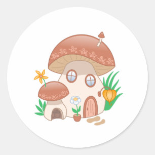 Sticker Rond Maison de champignons de fée Whimsical