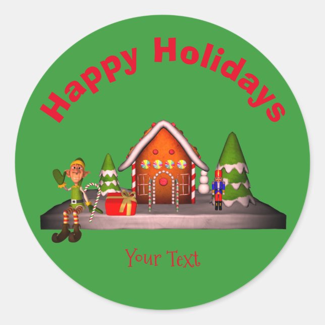 Sticker Rond Maison de pain d'épices Noël Fêtes Personnalisées (Devant)