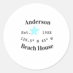 Sticker Rond Maison de plage Date année coordonnées personnalis