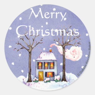 Sticker Rond Maison de vacances de Joyeux Noël