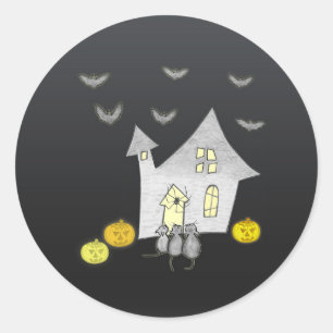 Sticker Rond Maison d'Halloween, Chats noirs, Chats, Chauves-so