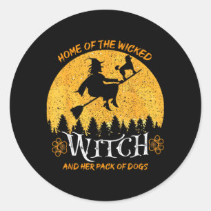 Sticker Rond Maison drôle de la sorcière méchante et la meute d