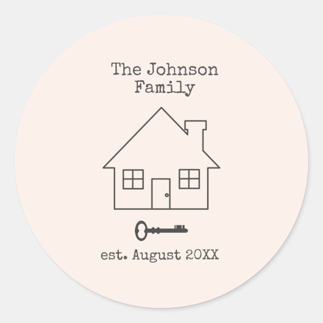 Sticker Rond Maison et clé Nom du client de la maison familiale (Devant)