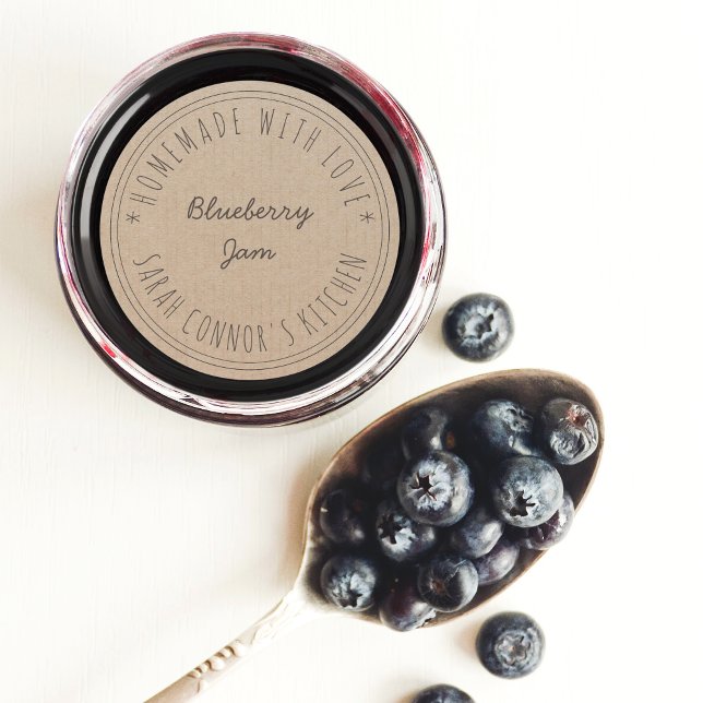 Sticker Rond Maison faite avec amour Blueberry Jam papier Kraft (Home made with love Blueberry Jam Kraft Paper Classic Round Sticker
)