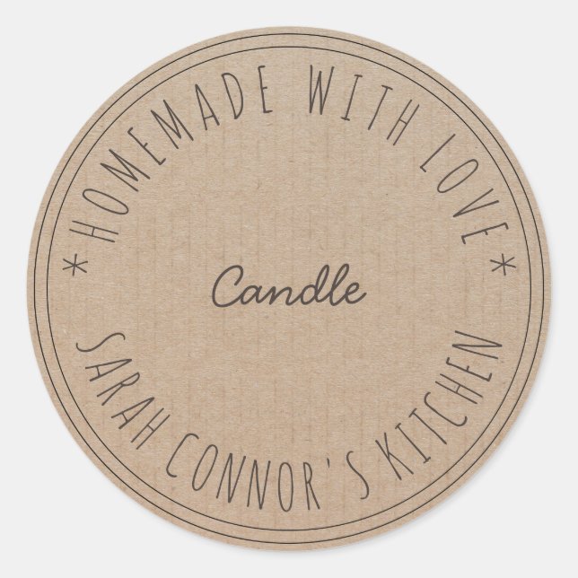 Sticker Rond Maison faite avec amour Bougie Kraft Papier (Devant)
