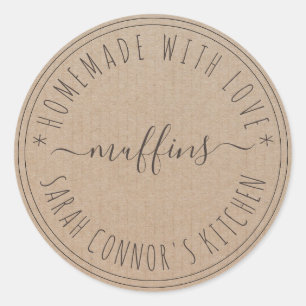 Sticker Rond Maison faite avec amour Muffins Kraft Baking Kraft