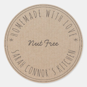 Sticker Rond Maison faite avec amour Nut papier Kraft gratuit