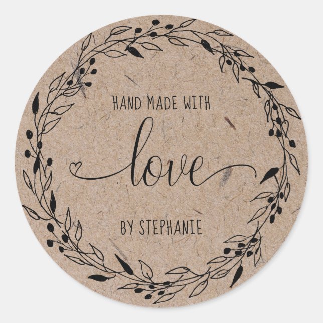 Sticker Rond Maison faite avec amour papier kraft typographique (Devant)