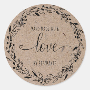 Sticker Rond Maison faite avec amour papier kraft typographique