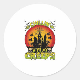 Sticker Rond Maison hantée de Chillin Creeps Halloween Sorcière