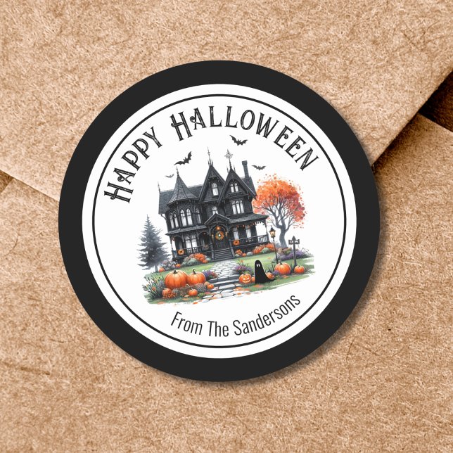 Sticker Rond Maison Hantée Halloween (Haunted House Halloween Classic Round Sticker)