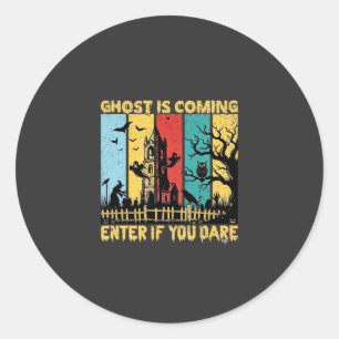 Sticker Rond Maison Hantée Halloween Sorcière Chouette Arrivée