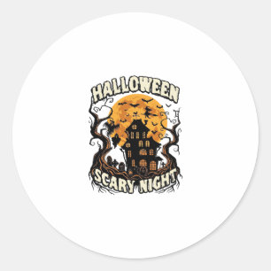 Sticker Rond Maison Hantée Nuit Effrayante Halloween Pleine Lun