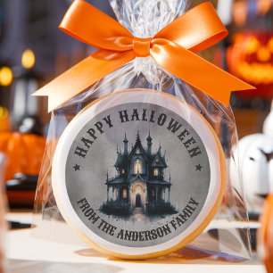 Sticker Rond Maison hantée victorienne gothique Joyeux Hallowee