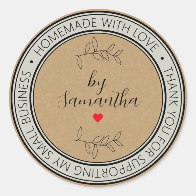 Sticker Rond Maison personnalisée faite avec amour (Devant)