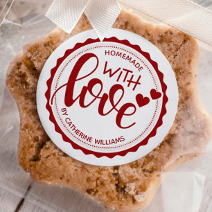 Sticker Rond Maison rouge avec amour Cuisine personnalisée